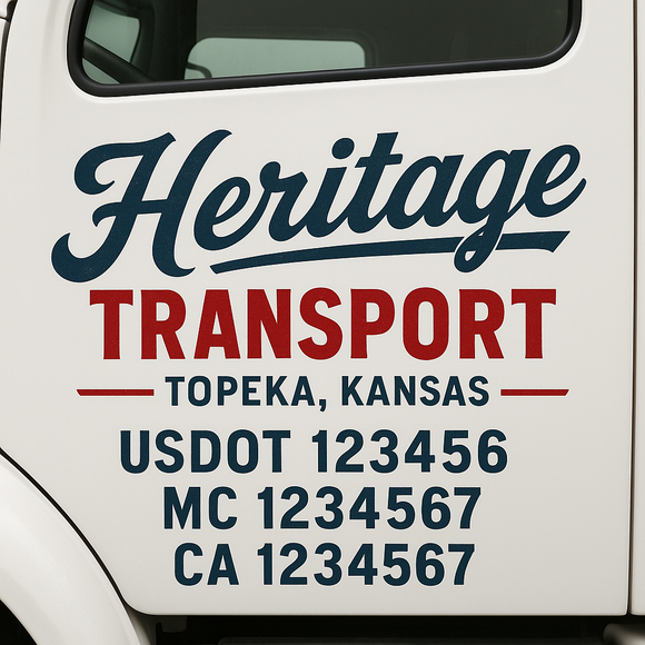 Custom Truck Door Decal Sticker Lettering Sign With Business Name, City-State, USDOT, MC, GVW, CA, KYU, VIN (Set of 2)