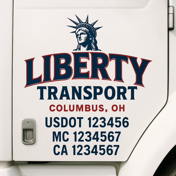 Custom Truck Door Decal Sticker Lettering Sign With Business Name, City-State, USDOT, MC, GVW, CA, KYU, VIN (Set of 2)