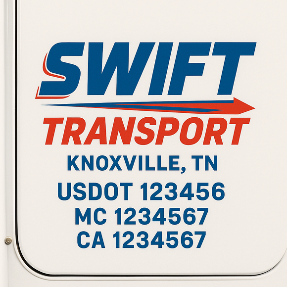 Custom Truck Door Decal Sticker Lettering Sign With Business Name, City-State, USDOT, MC, GVW, CA, KYU, VIN (Set of 2)