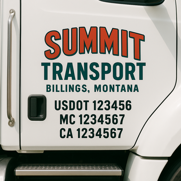 Custom Truck Door Decal Sticker Lettering Sign With Business Name, City-State, USDOT, MC, GVW, CA, KYU, VIN (Set of 2)