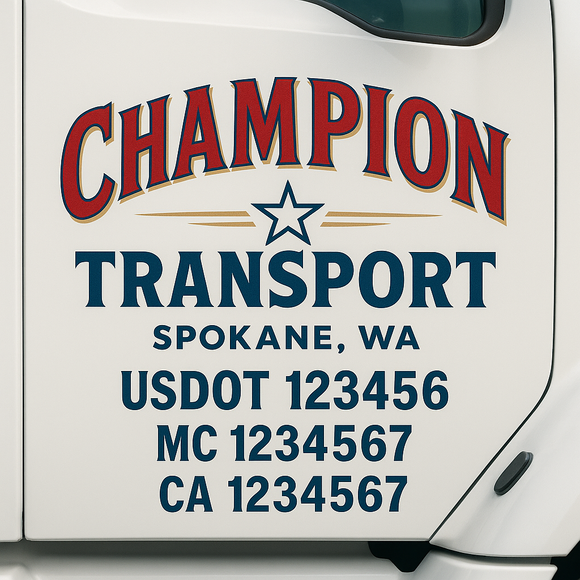 Custom Truck Door Decal Sticker Lettering Sign With Business Name, City-State, USDOT, MC, GVW, CA, KYU, VIN (Set of 2)