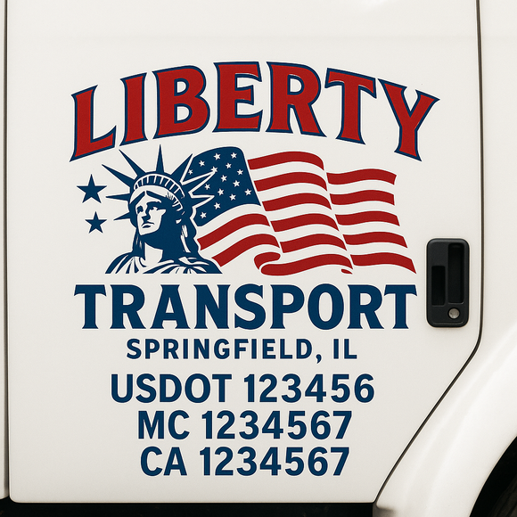 Custom Truck Door Decal Sticker Lettering Sign With Business Name, City-State, USDOT, MC, GVW, CA, KYU, VIN (Set of 2)