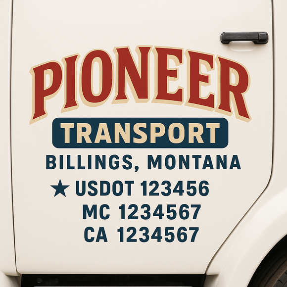 Custom Truck Door Decal Sticker Lettering Sign With Business Name, City-State, USDOT, MC, GVW, CA, KYU, VIN (Set of 2)