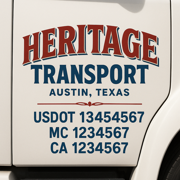 Custom Truck Door Decal Sticker Lettering Sign With Business Name, City-State, USDOT, MC, GVW, CA, KYU, VIN (Set of 2)
