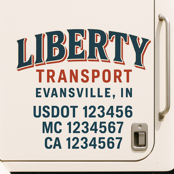 Custom Truck Door Decal Sticker Lettering Sign With Business Name, City-State, USDOT, MC, GVW, CA, KYU, VIN (Set of 2)