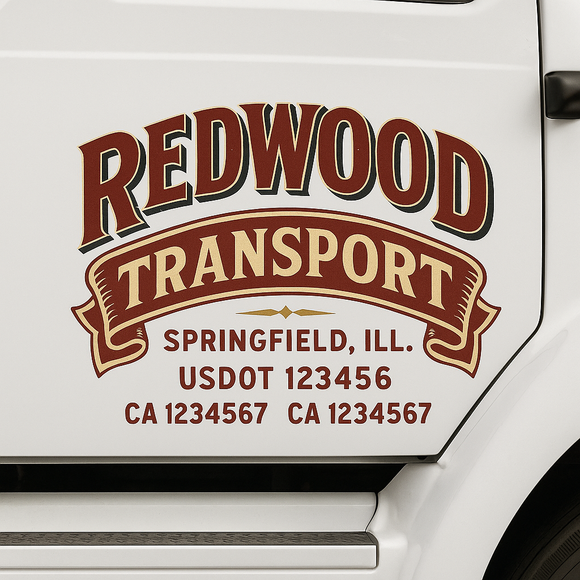 Custom Truck Door Decal Sticker Lettering Sign With Business Name, City-State, USDOT, MC, GVW, CA, KYU, VIN (Set of 2)