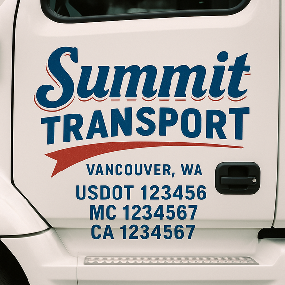 Custom Truck Door Decal Sticker Lettering Sign With Business Name, City-State, USDOT, MC, GVW, CA, KYU, VIN (Set of 2)