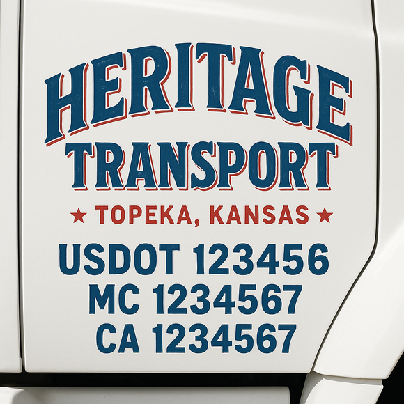 Custom Truck Door Decal Sticker Lettering Sign With Business Name, City-State, USDOT, MC, GVW, CA, KYU, VIN (Set of 2)