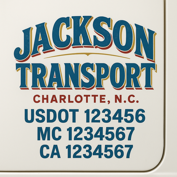 Custom Truck Door Decal Sticker Lettering Sign With Business Name, City-State, USDOT, MC, GVW, CA, KYU, VIN (Set of 2)