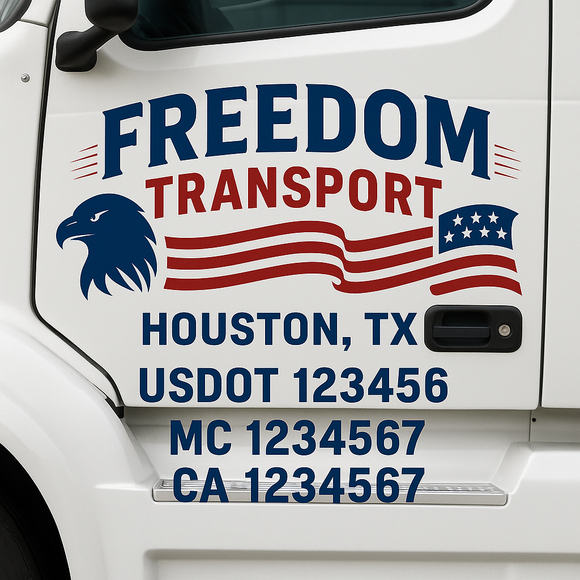 Custom Truck Door Decal Sticker Lettering Sign With Business Name, City-State, USDOT, MC, GVW, CA, KYU, VIN (Set of 2)