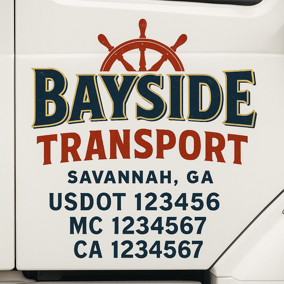 Custom Truck Door Decal Sticker Lettering Sign With Business Name, City-State, USDOT, MC, GVW, CA, KYU, VIN (Set of 2)