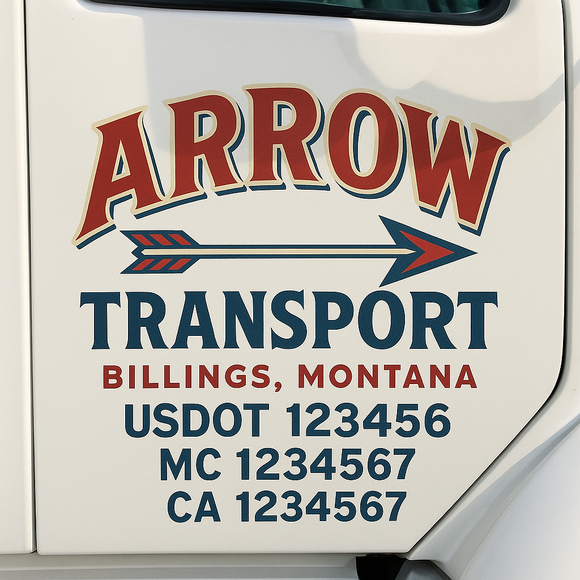 Custom Truck Door Decal Sticker Lettering Sign With Business Name, City-State, USDOT, MC, GVW, CA, KYU, VIN (Set of 2)