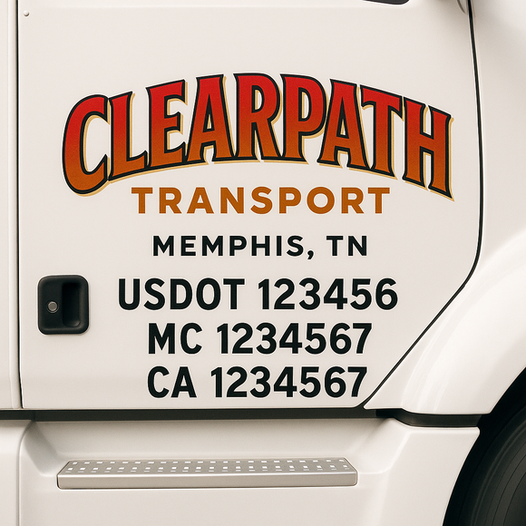 Custom Truck Door Decal Sticker Lettering Sign With Business Name, City-State, USDOT, MC, GVW, CA, KYU, VIN (Set of 2)