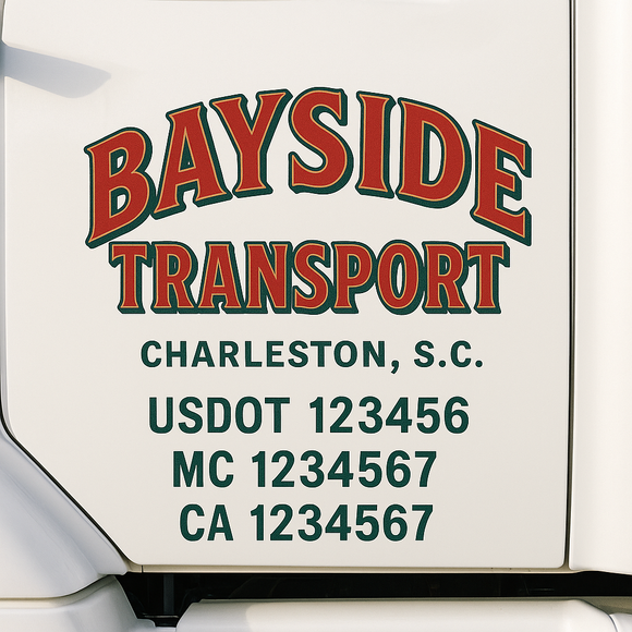 Custom Truck Door Decal Sticker Lettering Sign With Business Name, City-State, USDOT, MC, GVW, CA, KYU, VIN (Set of 2)