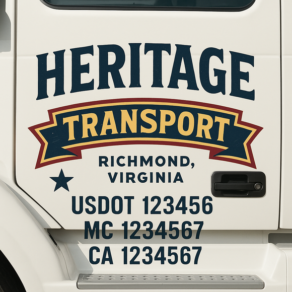 Custom Truck Door Decal Sticker Lettering Sign With Business Name, City-State, USDOT, MC, GVW, CA, KYU, VIN (Set of 2)