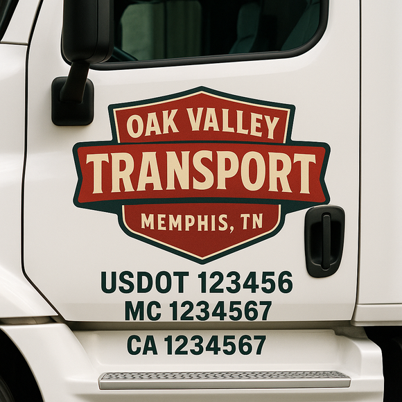 Custom Truck Door Decal Sticker Lettering Sign With Business Name, City-State, USDOT, MC, GVW, CA, KYU, VIN (Set of 2)
