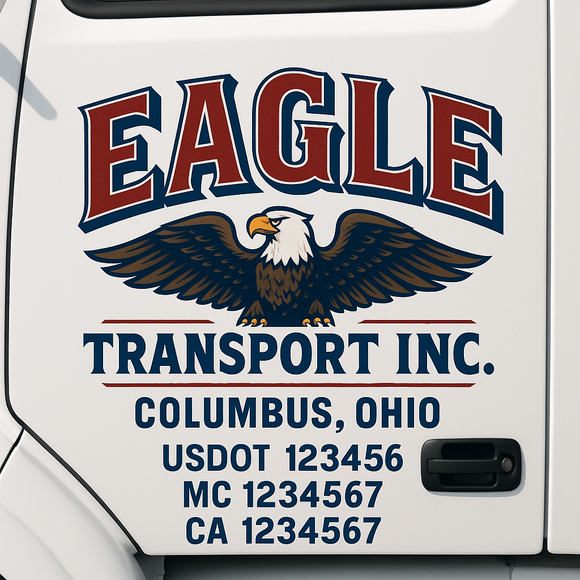 Custom Truck Door Decal Sticker Lettering Sign With Business Name, City-State, USDOT, MC, GVW, CA, KYU, VIN (Set of 2)