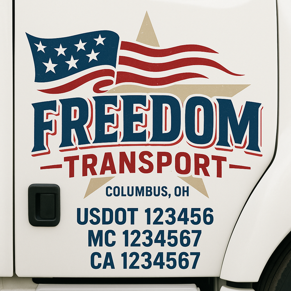 Custom Truck Door Decal Sticker Lettering Sign With Business Name, City-State, USDOT, MC, GVW, CA, KYU, VIN (Set of 2)