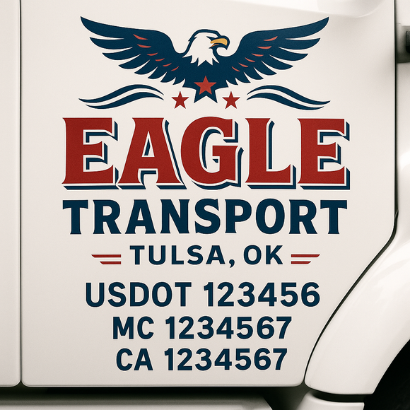 Custom Truck Door Decal Sticker Lettering Sign With Business Name, City-State, USDOT, MC, GVW, CA, KYU, VIN (Set of 2)