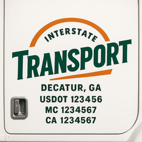 Custom Truck Door Decal Sticker Lettering Sign With Business Name, City-State, USDOT, MC, GVW, CA, KYU, VIN (Set of 2)
