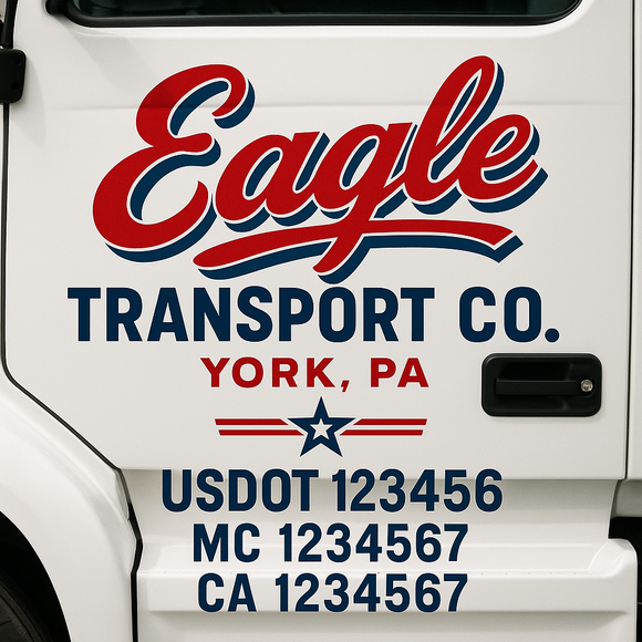 Custom Truck Door Decal Sticker Lettering Sign With Business Name, City-State, USDOT, MC, GVW, CA, KYU, VIN (Set of 2)