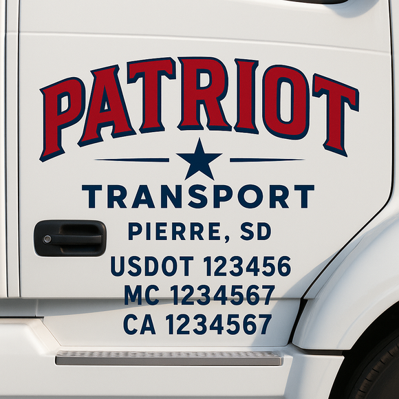 Custom Truck Door Decal Sticker Lettering Sign With Business Name, City-State, USDOT, MC, GVW, CA, KYU, VIN (Set of 2)