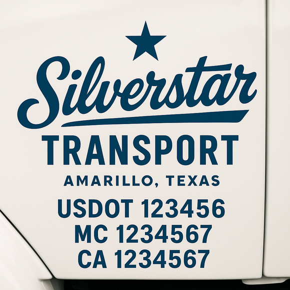 Custom Truck Door Decal Sticker Lettering Sign With Business Name, City-State, USDOT, MC, GVW, CA, KYU, VIN (Set of 2)