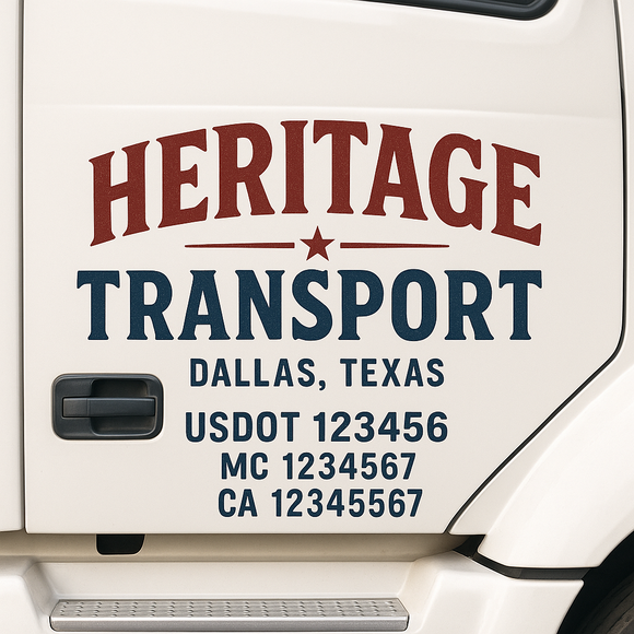 Custom Truck Door Decal Sticker Lettering Sign With Business Name, City-State, USDOT, MC, GVW, CA, KYU, VIN (Set of 2)
