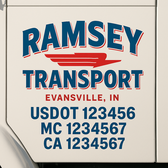 Custom Truck Door Decal Sticker Lettering Sign With Business Name, City-State, USDOT, MC, GVW, CA, KYU, VIN (Set of 2)