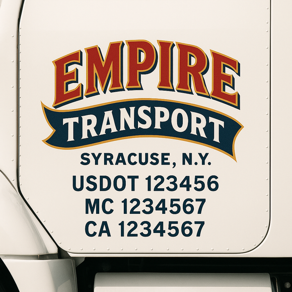 Custom Truck Door Decal Sticker Lettering Sign With Business Name, City-State, USDOT, MC, GVW, CA, KYU, VIN (Set of 2)