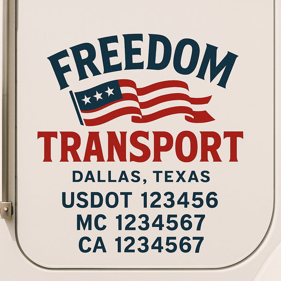 Custom Truck Door Decal Sticker Lettering Sign With Business Name, City-State, USDOT, MC, GVW, CA, KYU, VIN (Set of 2)