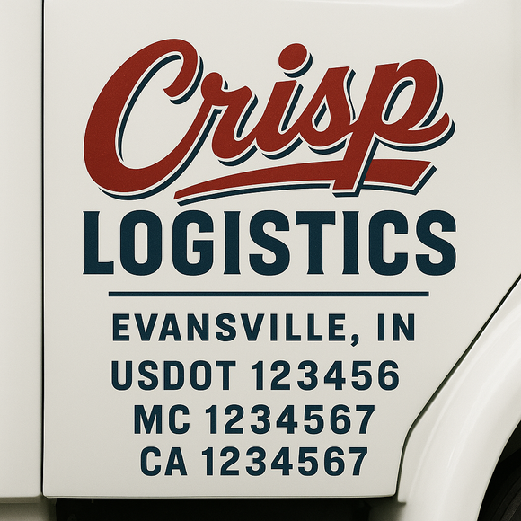 Custom Truck Door Decal Sticker Lettering Sign With Business Name, City-State, USDOT, MC, GVW, CA, KYU, VIN (Set of 2)