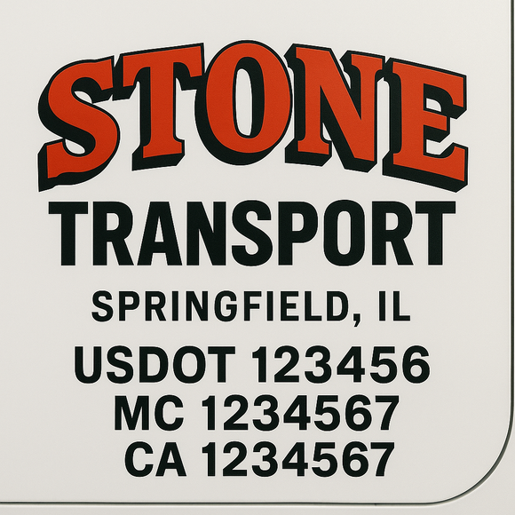 Custom Truck Door Decal Sticker Lettering Sign With Business Name, City-State, USDOT, MC, GVW, CA, KYU, VIN (Set of 2)