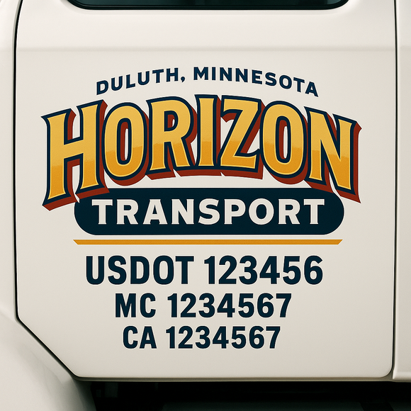 Custom Truck Door Decal Sticker Lettering Sign With Business Name, City-State, USDOT, MC, GVW, CA, KYU, VIN (Set of 2)