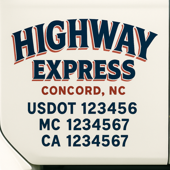 Custom Truck Door Decal Sticker Lettering Sign With Business Name, City-State, USDOT, MC, GVW, CA, KYU, VIN (Set of 2)