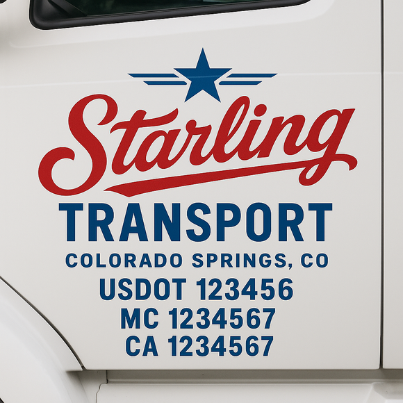 Custom Truck Door Decal Sticker Lettering Sign With Business Name, City-State, USDOT, MC, GVW, CA, KYU, VIN (Set of 2)