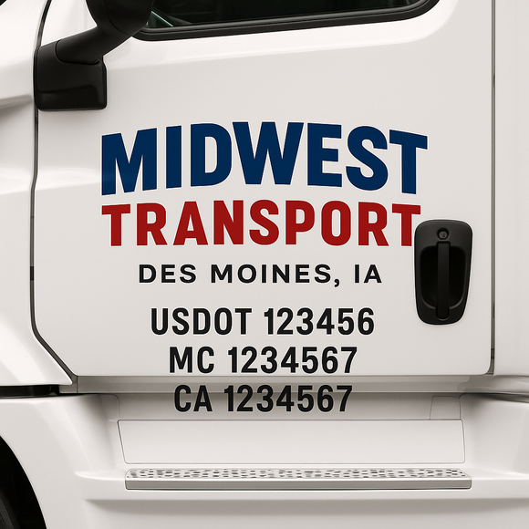 Custom Truck Door Decal Sticker Lettering Sign With Business Name, City-State, USDOT, MC, GVW, CA, KYU, VIN (Set of 2)
