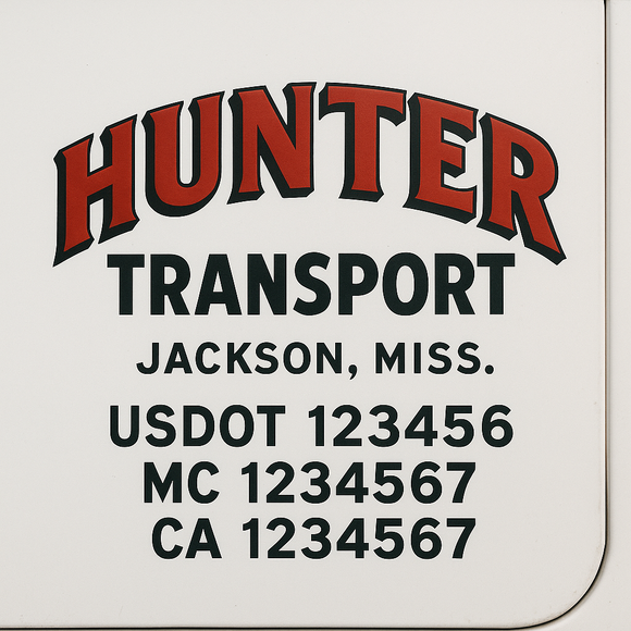 Custom Truck Door Decal Sticker Lettering Sign With Business Name, City-State, USDOT, MC, GVW, CA, KYU, VIN (Set of 2)