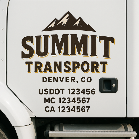 Custom Truck Door Decal Sticker Lettering Sign With Business Name, City-State, USDOT, MC, GVW, CA, KYU, VIN (Set of 2)