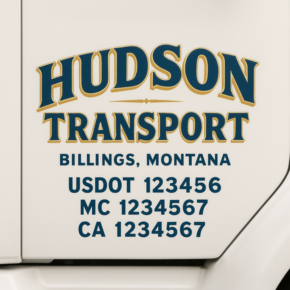 Custom Truck Door Decal Sticker Lettering Sign With Business Name, City-State, USDOT, MC, GVW, CA, KYU, VIN (Set of 2)