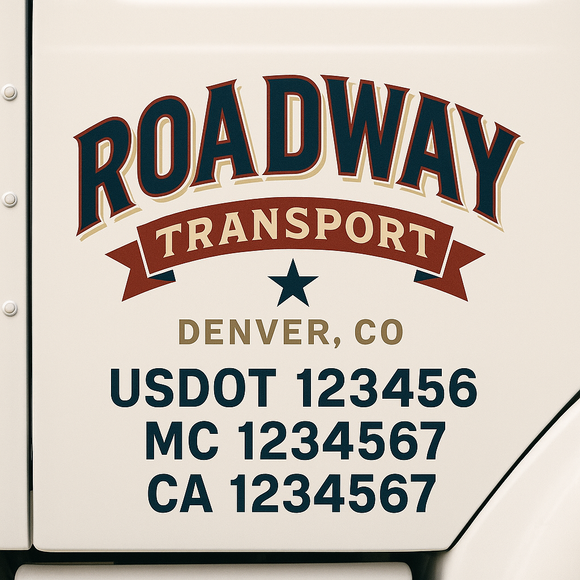 Custom Truck Door Decal Sticker Lettering Sign With Business Name, City-State, USDOT, MC, GVW, CA, KYU, VIN (Set of 2)