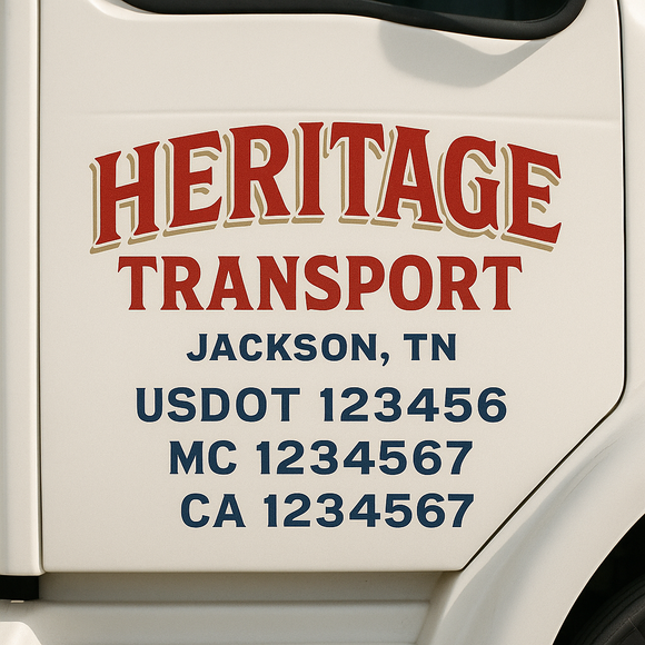 Custom Truck Door Decal Sticker Lettering Sign With Business Name, City-State, USDOT, MC, GVW, CA, KYU, VIN (Set of 2)