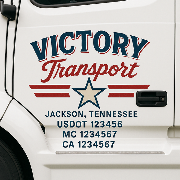 Custom Truck Door Decal Sticker Lettering Sign With Business Name, City-State, USDOT, MC, GVW, CA, KYU, VIN (Set of 2)