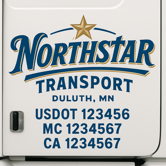 Custom Truck Door Decal Sticker Lettering Sign With Business Name, City-State, USDOT, MC, GVW, CA, KYU, VIN (Set of 2)