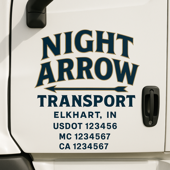 Custom Truck Door Decal Sticker Lettering Sign With Business Name, City-State, USDOT, MC, GVW, CA, KYU, VIN (Set of 2)