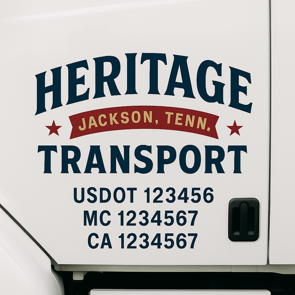 Custom Truck Door Decal Sticker Lettering Sign With Business Name, City-State, USDOT, MC, GVW, CA, KYU, VIN (Set of 2)