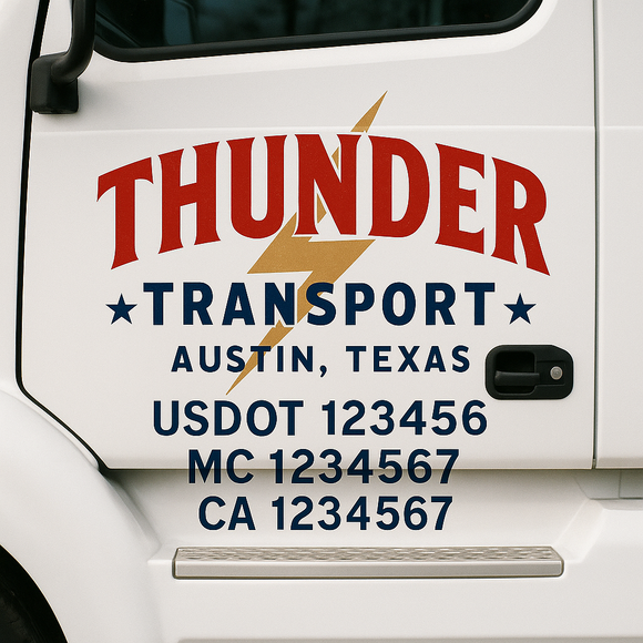 Custom Truck Door Decal Sticker Lettering Sign With Business Name, City-State, USDOT, MC, GVW, CA, KYU, VIN (Set of 2)