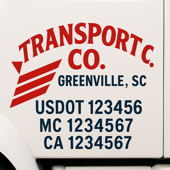 Custom Truck Door Decal Sticker Lettering Sign With Business Name, City-State, USDOT, MC, GVW, CA, KYU, VIN (Set of 2)