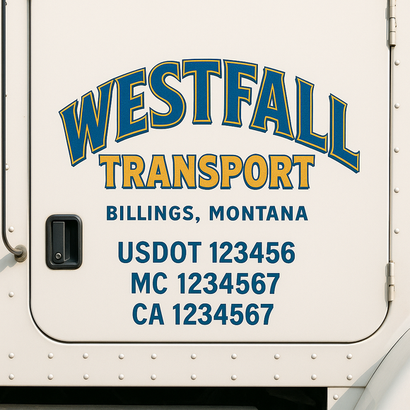 Custom Truck Door Decal Sticker Lettering Sign With Business Name, City-State, USDOT, MC, GVW, CA, KYU, VIN (Set of 2)