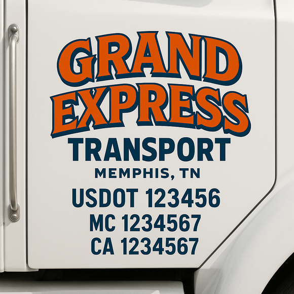 Custom Truck Door Decal Sticker Lettering Sign With Business Name, City-State, USDOT, MC, GVW, CA, KYU, VIN (Set of 2)